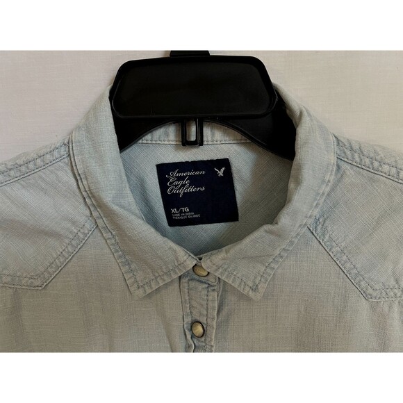 AMERICAN EAGLE DISTRESSED Denim Button Up Shirt SIZE XL - Picture 6 of 6